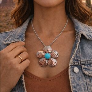 paparazzi Copper & Turquoise Flower Pendant Necklace